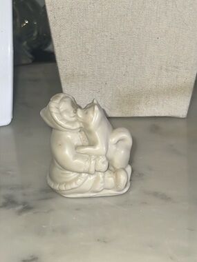 Pearlite Eskimo boy & dog figurine sculpture Canada